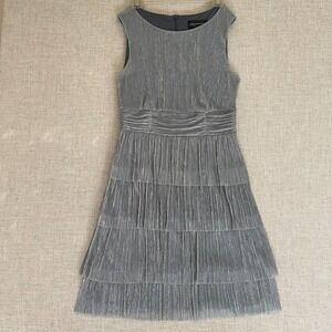 Connected Apparel Silver Metallic Tiered Sheath Cocktail Dress Women's 10 Unworn